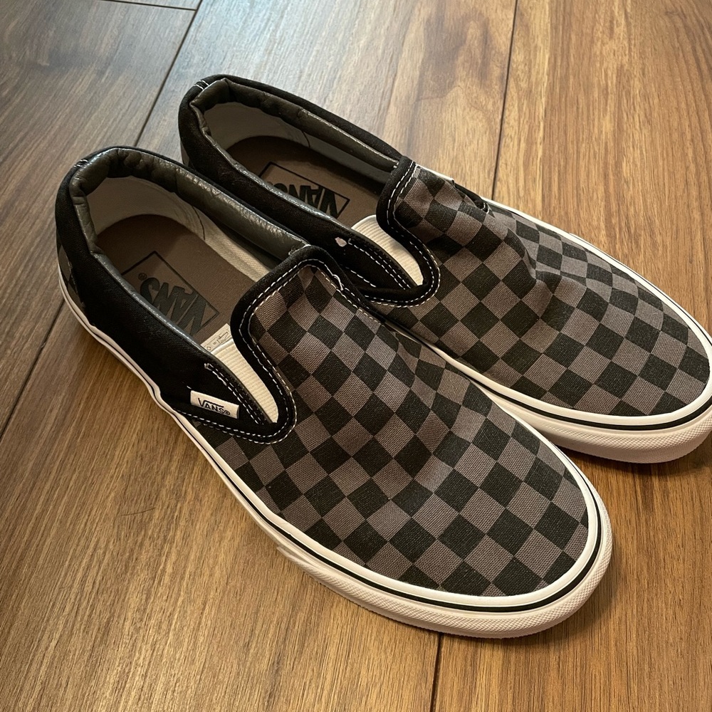 Black and grey checkered Vans
